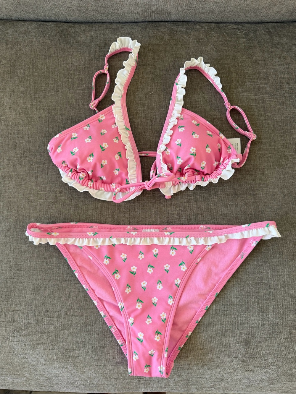 wild fable Pink Floral Ruffle Triangle Bikini Set